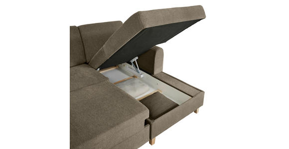 ECKSOFA Braun Flachgewebe Bettkasten, Schlaffunktion, Rücken echt, Kopfstütze, Liegefläche im Originalstoff  - Buchefarben/Braun, KONVENTIONELL, Holz/Textil (241/166cm) - Carryhome