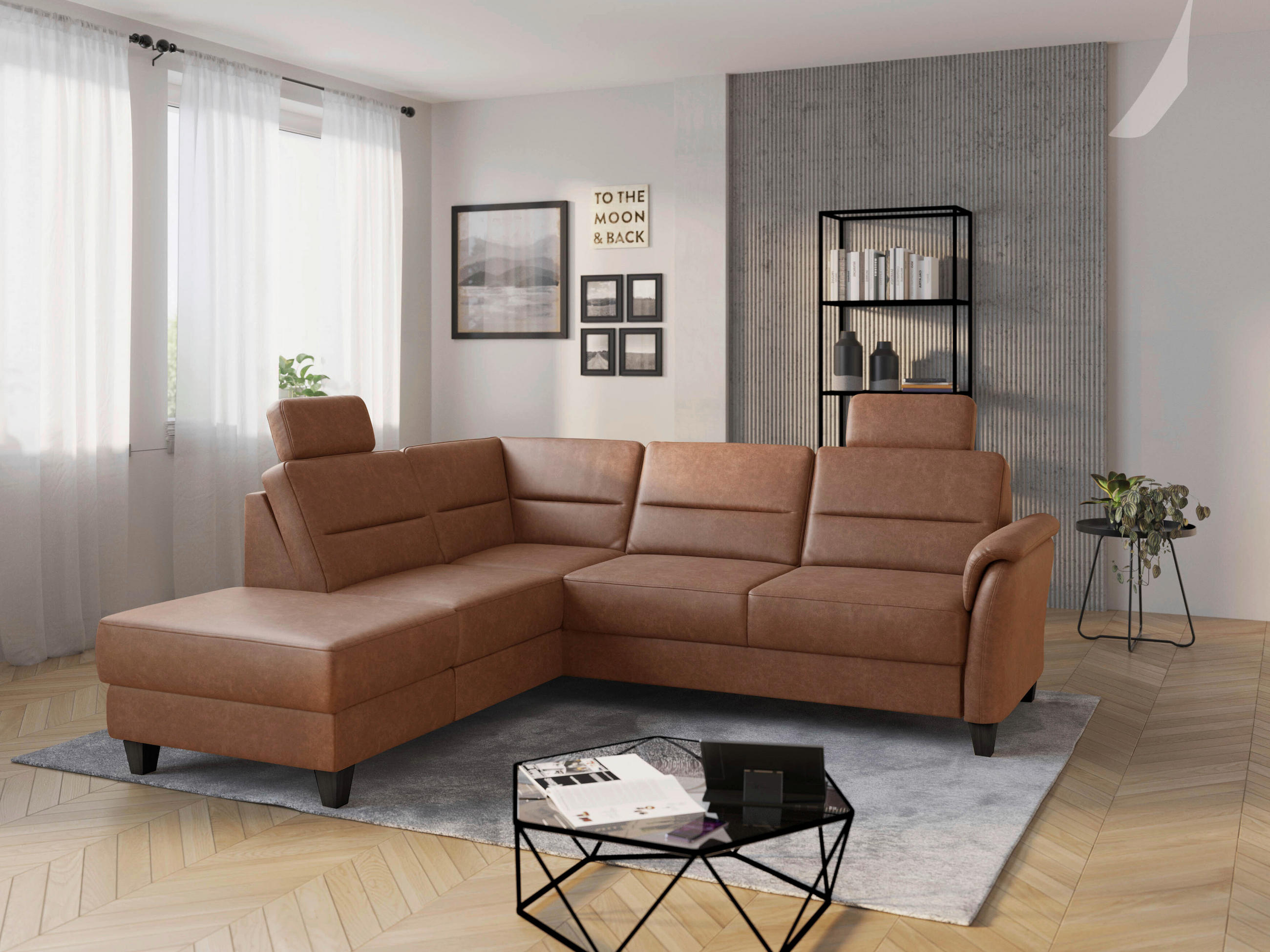 ECKSOFA PALMERA V Cognac Mikrofaser  - Wengefarben/Cognac, KONVENTIONELL, Holz/Textil (212/236cm) - Sit & More