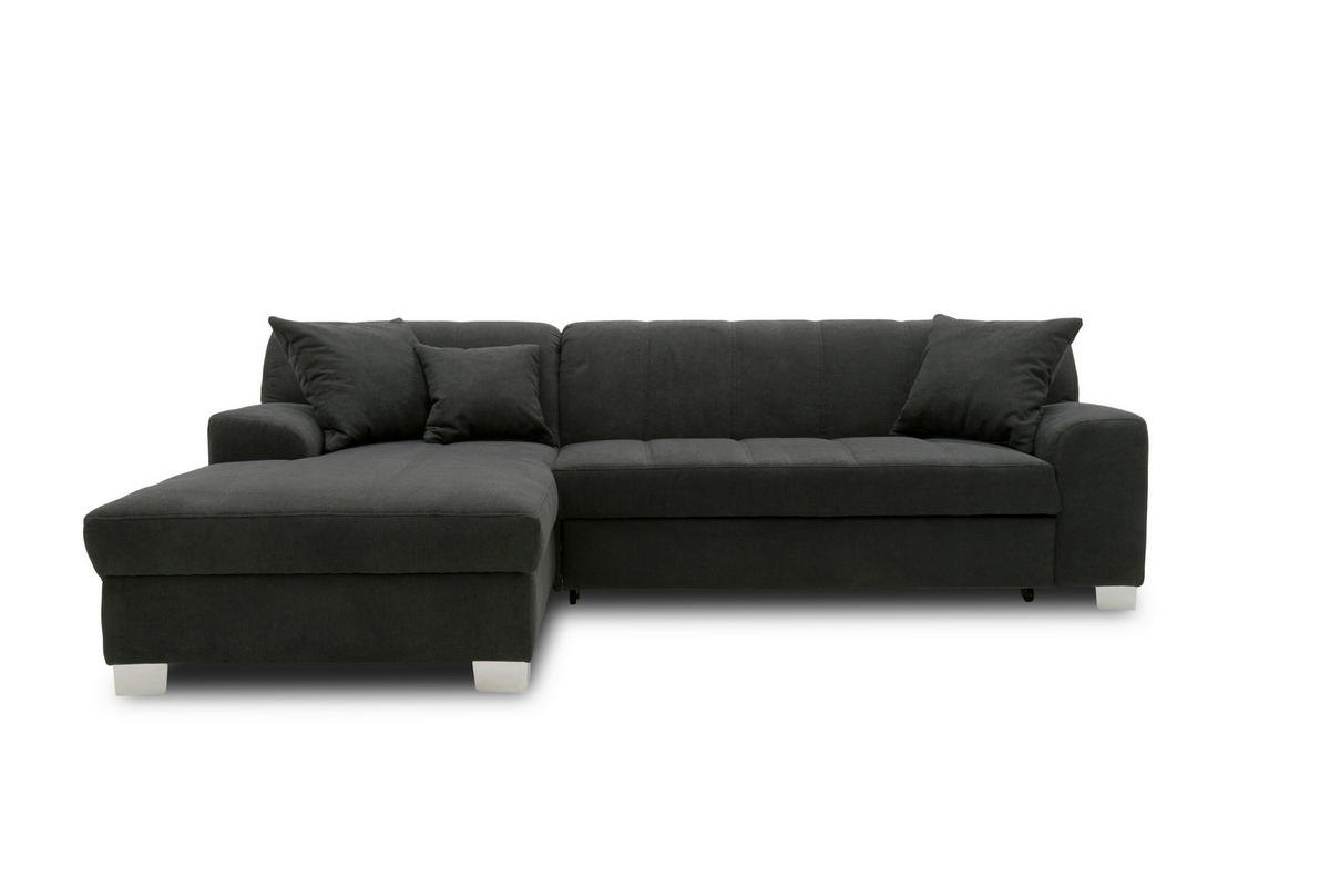 ECKSOFA CAPRI Schwarz Mikrofaser  - Chromfarben/Schwarz, KONVENTIONELL, Textil/Metall (152/239cm) - MID.YOU