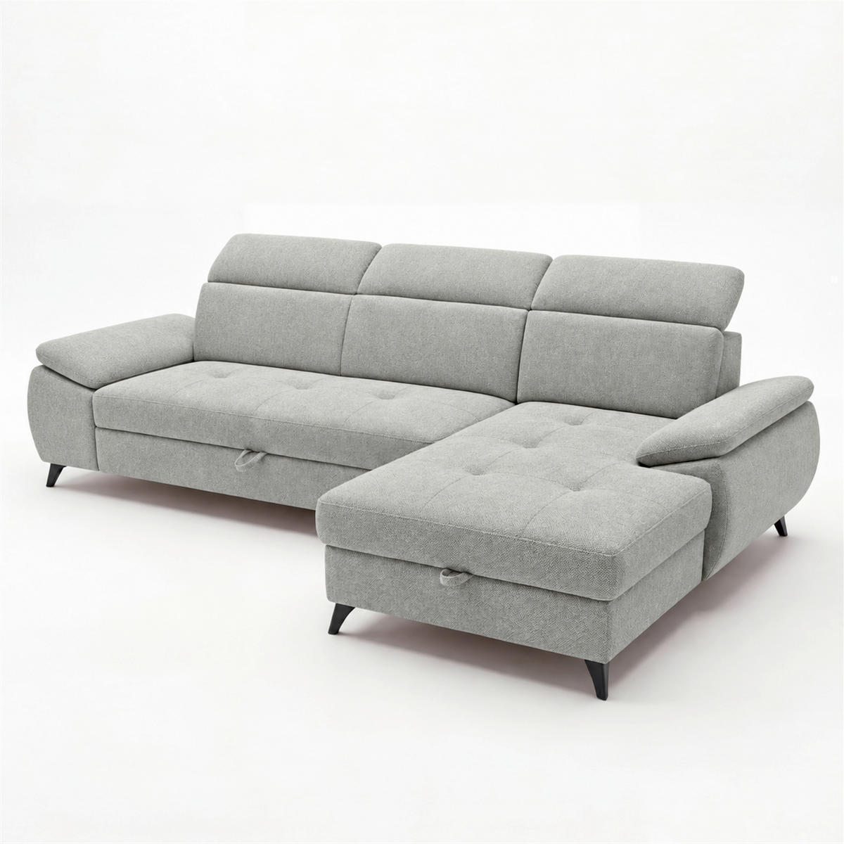 ECKSOFA  Struktur Hellgrau  - Hellgrau/Schwarz, Basics, Holz/Holzwerkstoff (281/166cm) - MID.YOU