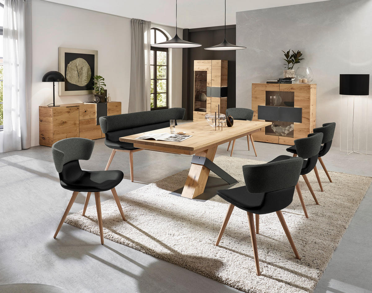 SITZBANK 170/84,5/64,5 cm  in Grau, Schwarz, Eichefarben  - Eichefarben/Schwarz, Natur, Leder/Holz (170/84,5/64,5cm) - Voglauer