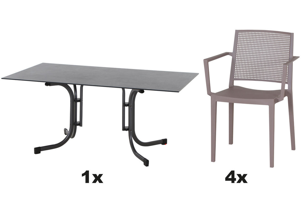GARTENGARNITUR 5-teilig Stahl  - Taupe/Anthrazit, Basics, Kunststoff/Metall (90/80/160cm) - Siena Garden