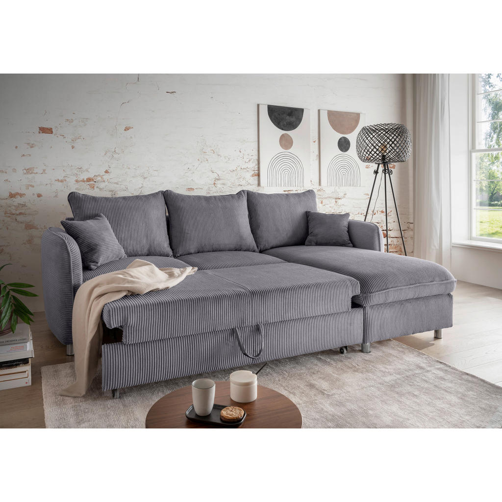 Thumbnail - Livetastic Eckschlafsofa, Grau, Textil, 4-Sitzer, Füllung: Schaumstoff, 254x160 cm, Rücken echt, Armteil links, rechts, ...