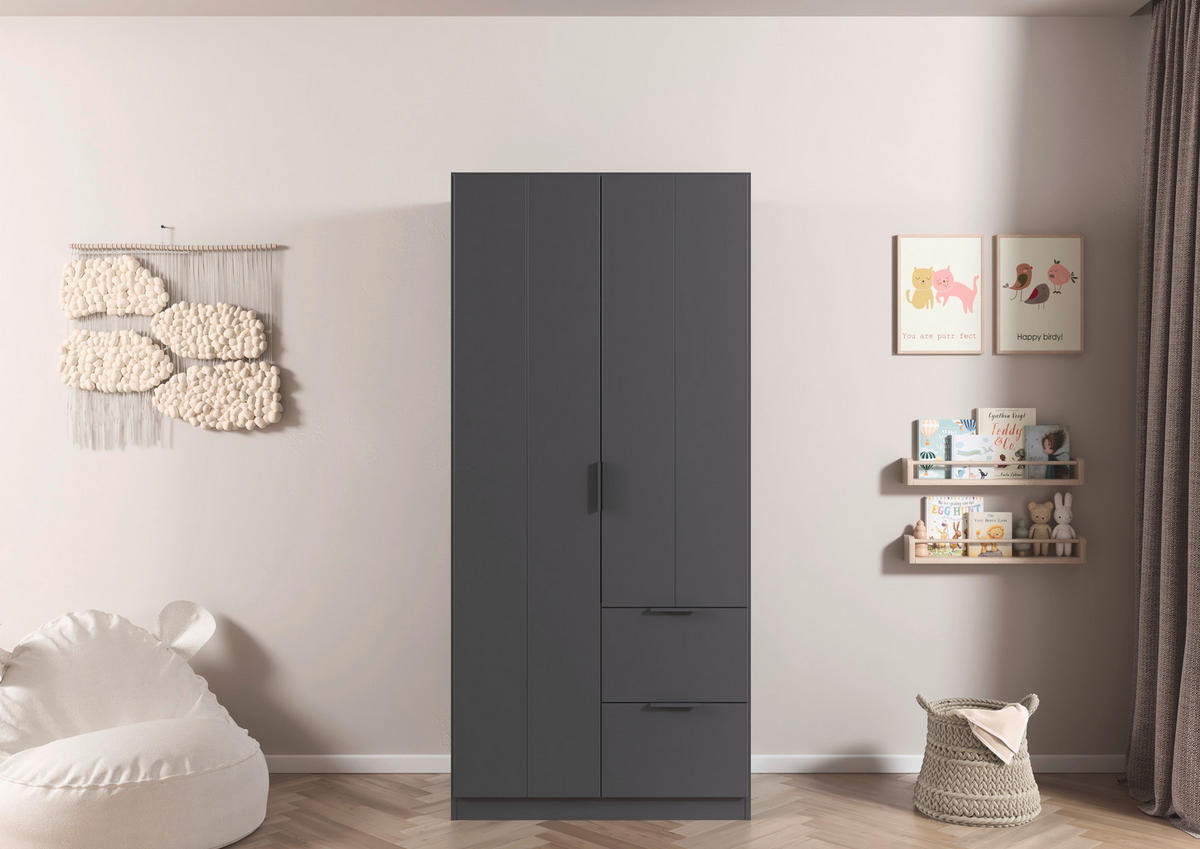 GARDEROB MED GÅNGJÄRN 91/197/54 cm 2-dörrar - grå, Modern, metall/trämaterial (91/197/54cm) - Rauch Möbel