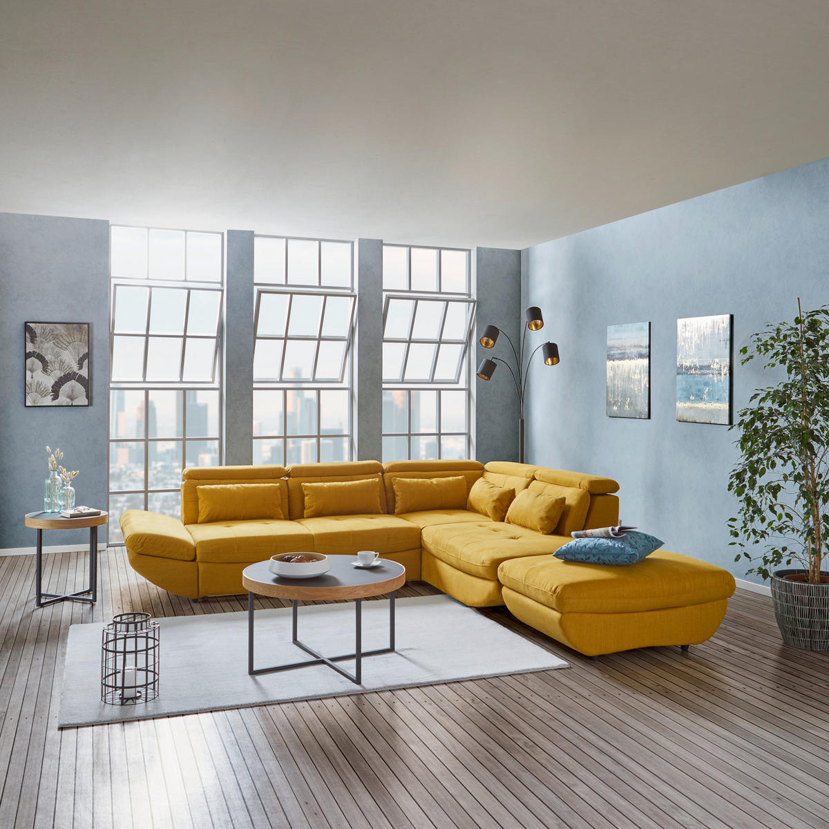 WOHNLANDSCHAFT Currygelb Mikrofaser  - Currygelb/Schwarz, MODERN, Kunststoff/Textil (311/233cm) - MID.YOU
