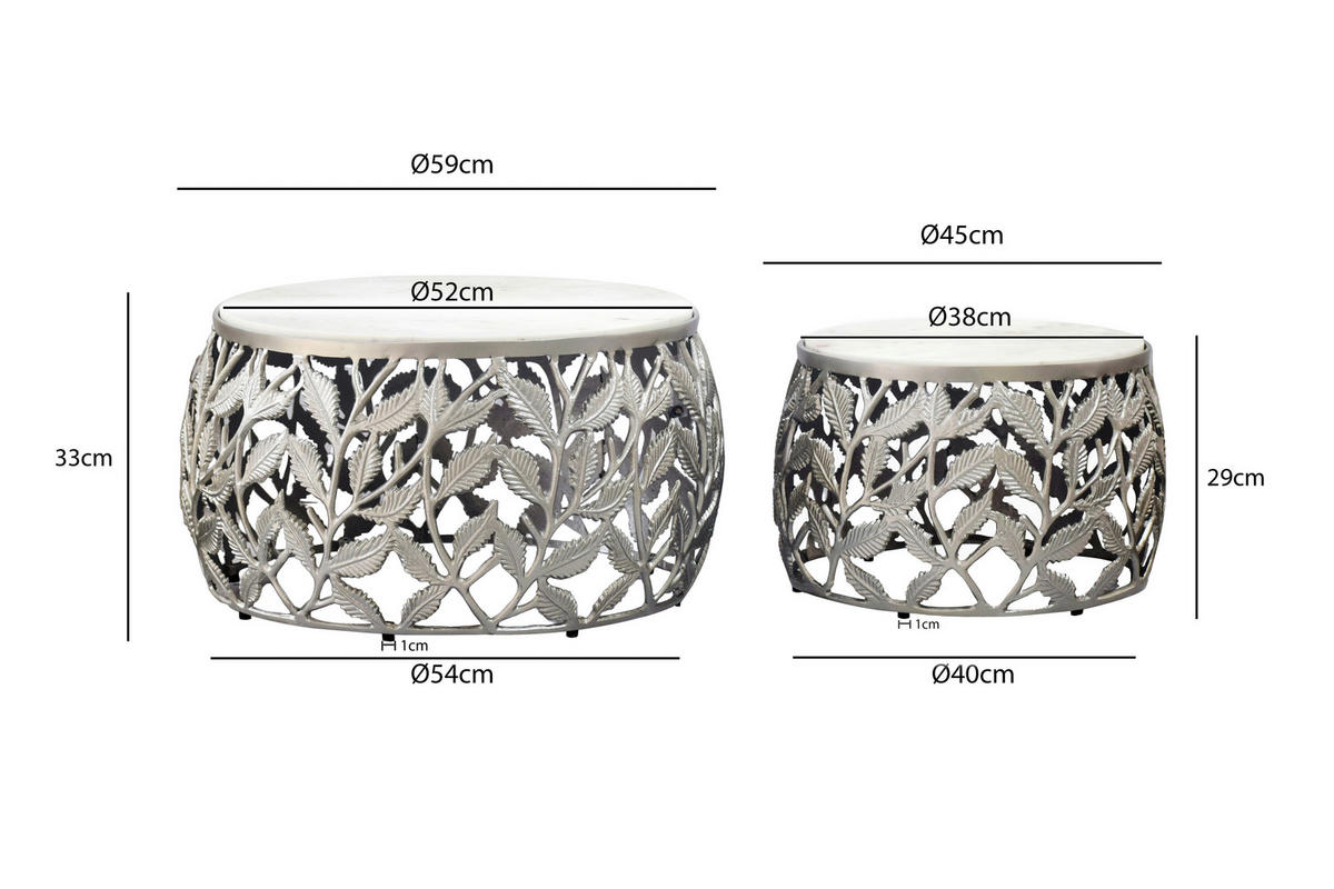 Set De Măsuțe Suprapuse din piatră, 60/60/33 cm - argintiu/alb, Design, metal/piatră (60/60/33cm) - MID.YOU