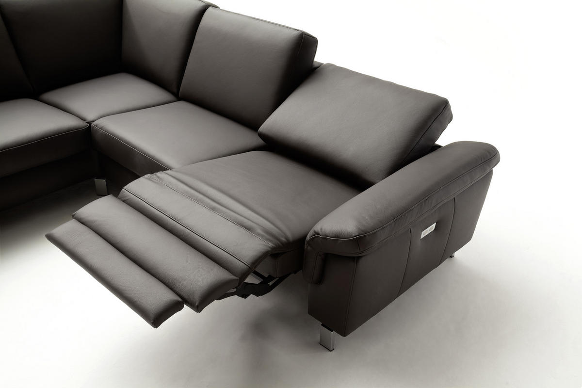ECKSOFA in Echtleder Dunkelbraun  - Chromfarben/Dunkelbraun, Design, Leder/Metall (200/271cm) - Pure Home Lifestyle