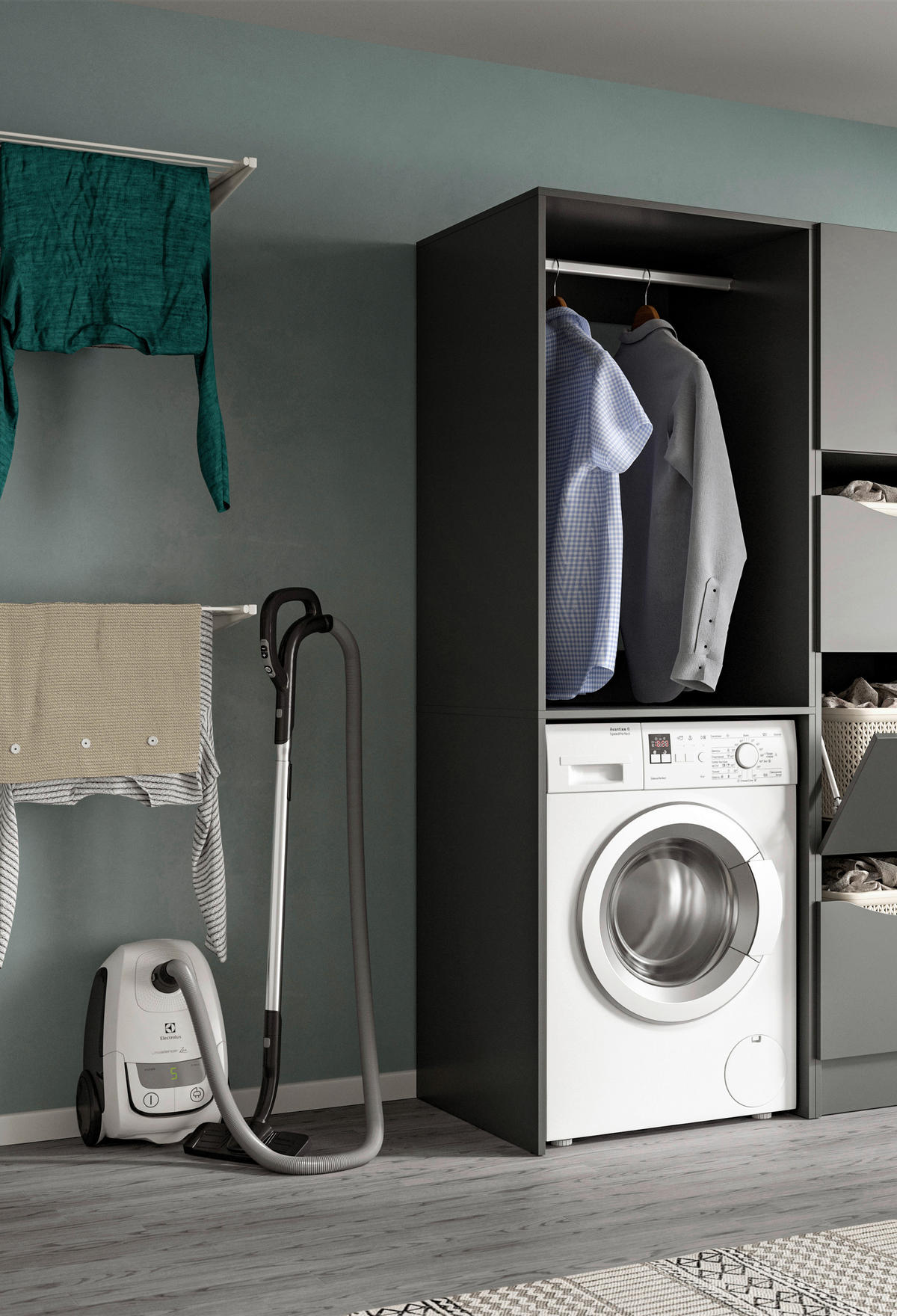 WASCHMASCHINENSCHRANK 66/195/60 cm  in Anthrazit  - Anthrazit/Weiß, Basics, Holzwerkstoff/Kunststoff (66/195/60cm) - MID.YOU