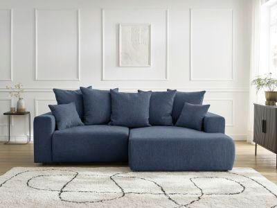 ECKSOFA Ottomane rechts  ATILLA Dunkelblau Struktur  - Schwarz/Dunkelblau, MODERN, Kunststoff/Textil (244/149cm)