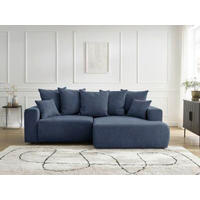 ECKSOFA Ottomane rechts  ATILLA Dunkelblau Struktur  - Schwarz/Dunkelblau, MODERN, Kunststoff/Textil (244/149cm)