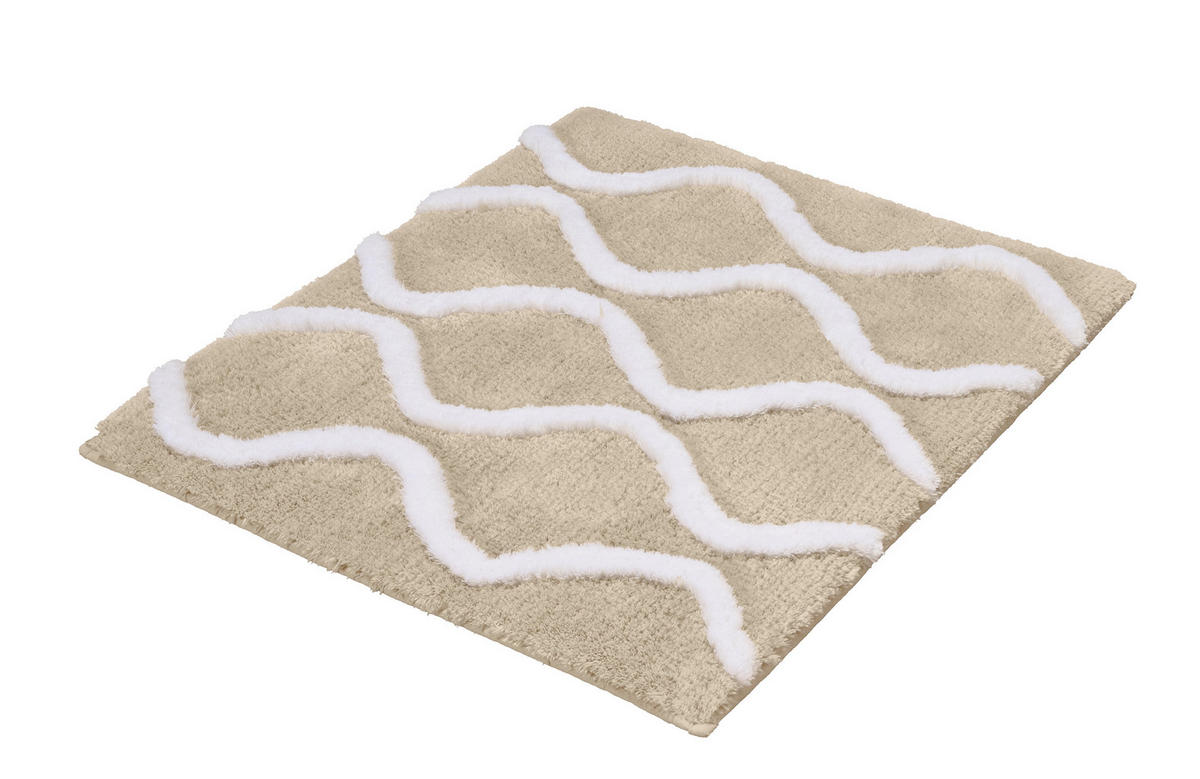 BADTEPPICH Weiß, Beige 55/65 cm  - Beige/Weiß, Basics, Kunststoff/Textil (55/65cm) - Kleine Wolke