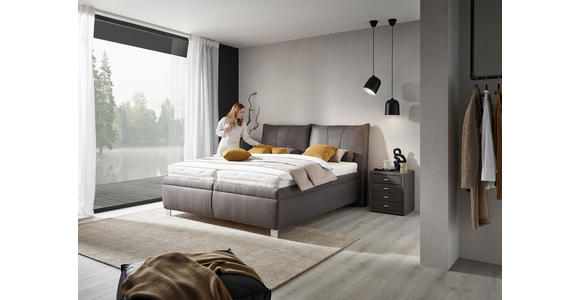 POLSTERBETT Matratze, Lattenrost, Bettkasten 180/200 cm  in Grau  - Chromfarben/Birkefarben, KONVENTIONELL, Holz/Textil (180/200cm) - Dieter Knoll