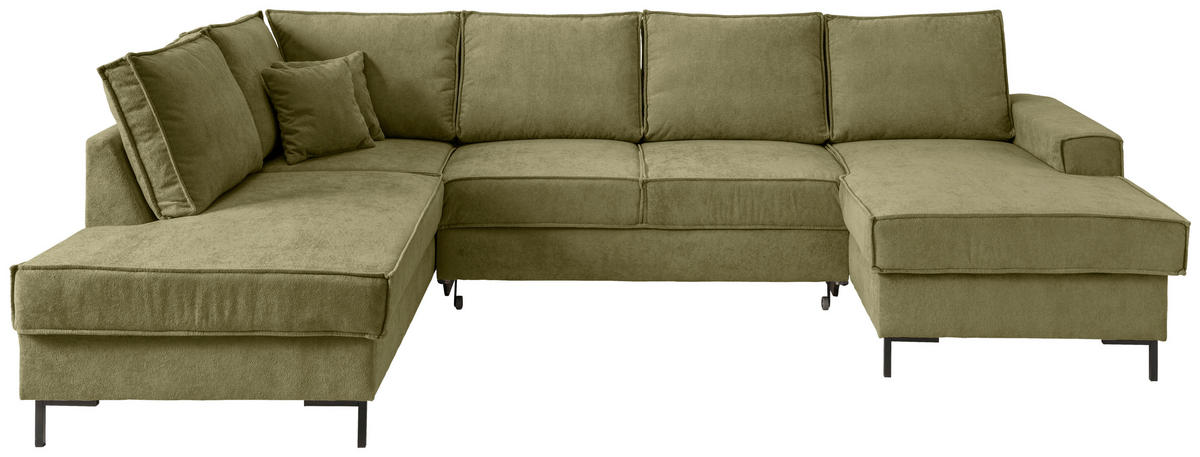 SJEDEĆA GARNITURA tekstil  zelena   - zelena/crna, Moderno, tekstil/metal (198/309/150cm) - MID.YOU
