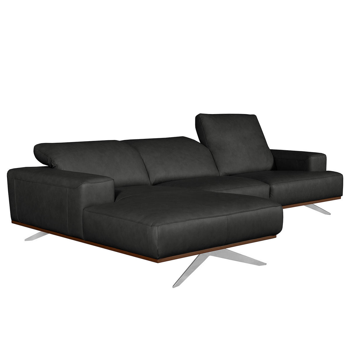 ECKSOFA  in Echtleder Schwarz  187/295 cm  - Chromfarben/Schwarz, Design, Leder/Metall (187/295cm) - Livetastic