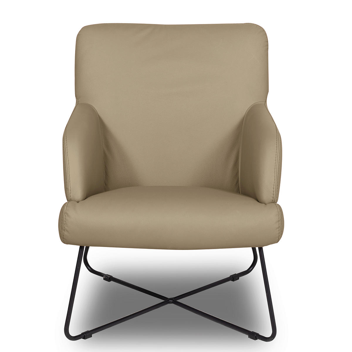 SESSEL in Echtleder Hellgrau  - Hellgrau/Schwarz, Design, Leder/Metall (67/87/74cm) - Livetastic