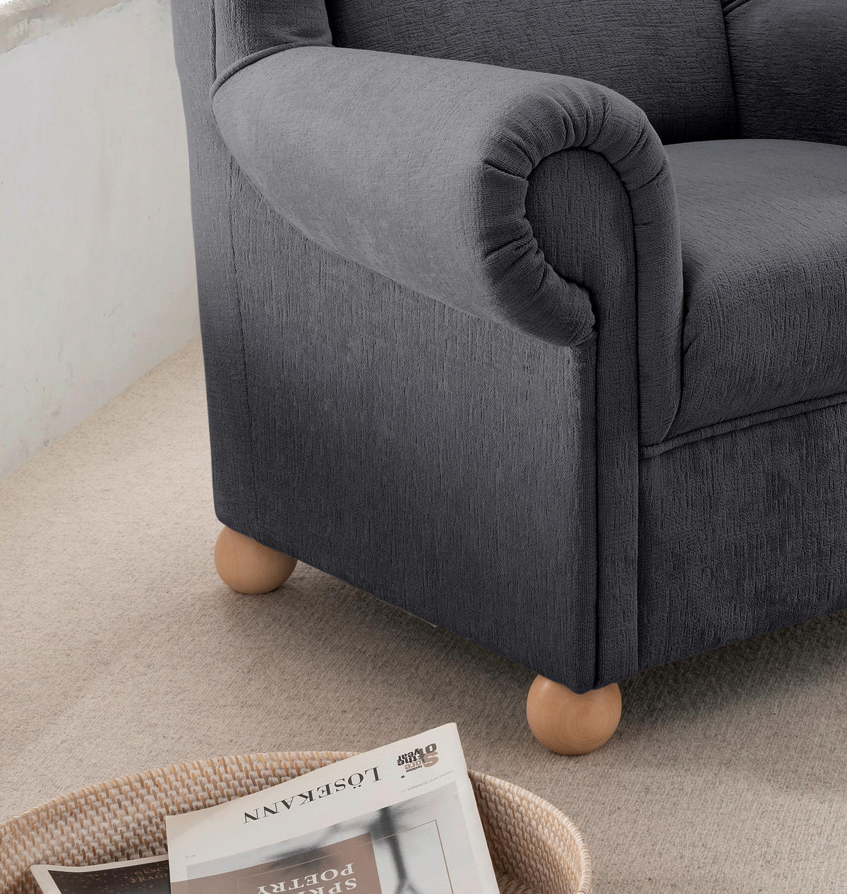 OHRENSESSEL in Mikrofaser Anthrazit  - Wildeiche/Anthrazit, Konventionell, Holz/Textil (92/102/89cm) - Livetastic