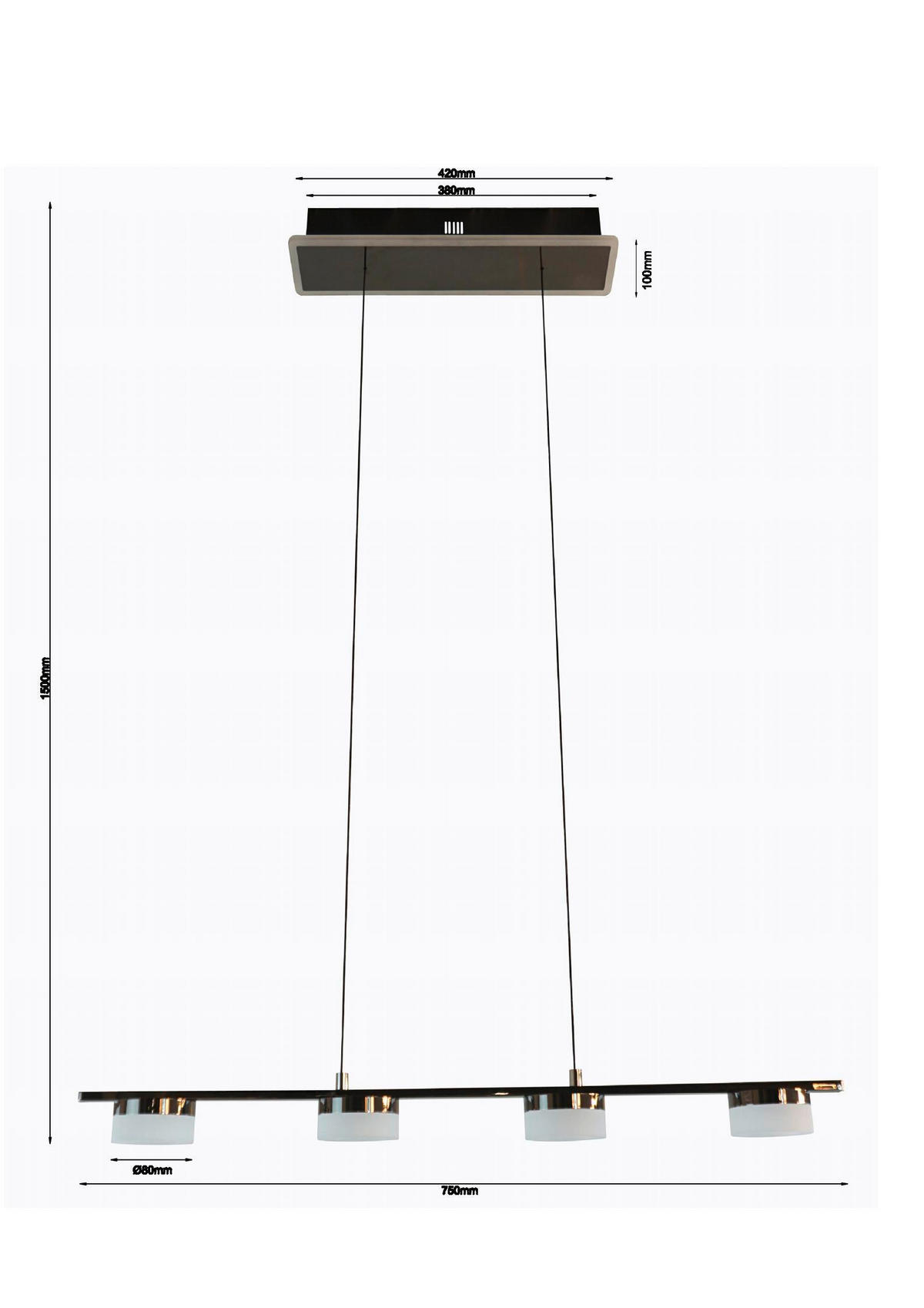 LED-HÄNGELEUCHTE 75/10/150 cm  - Schwarzchrom, Design, Kunststoff/Metall (75/10/150cm)