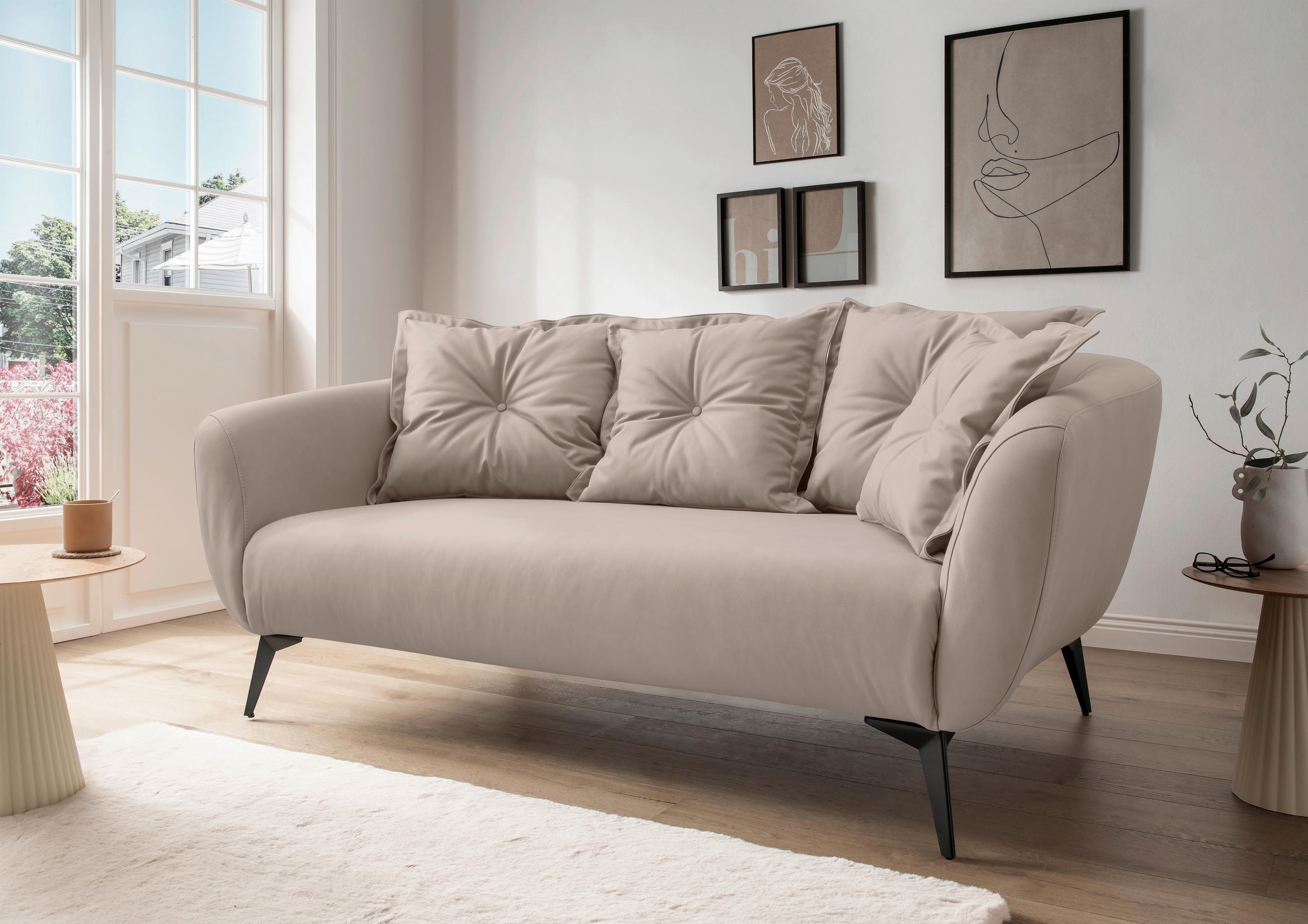 2,5-SITZER in Lederlook Beige  - Beige/Schwarz, Modern, Textil/Metall (196/94/103cm) - Livetastic