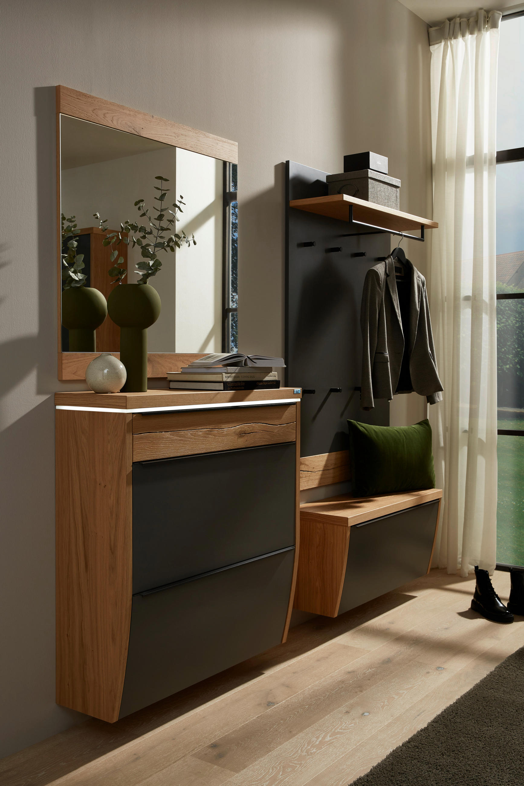 GARDEROBE Grau, Eichefarben - Eichefarben/Grau, Design, Holz (200/200/32cm) - Dieter Knoll