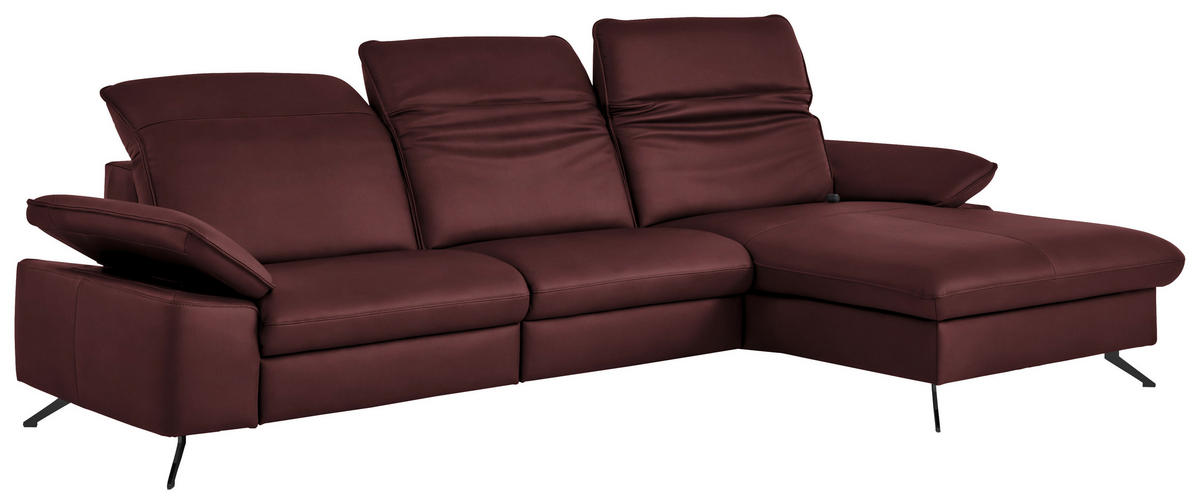 ECKSOFA  Echtleder Beere  - Beere/Schwarz, Design, Leder/Metall (307/169cm) - Beldomo Premium