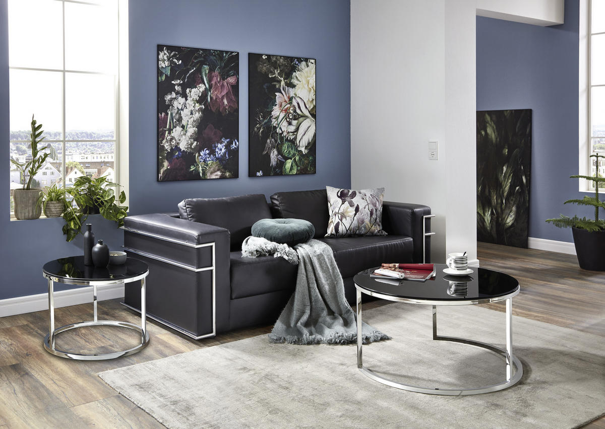 COUCHTISCH Sicherheitsglas 80/80/42 cm rund Schwarz, Edelstahlfarben  - Edelstahlfarben/Schwarz, Natur, Glas/Metall (80/80/42cm)