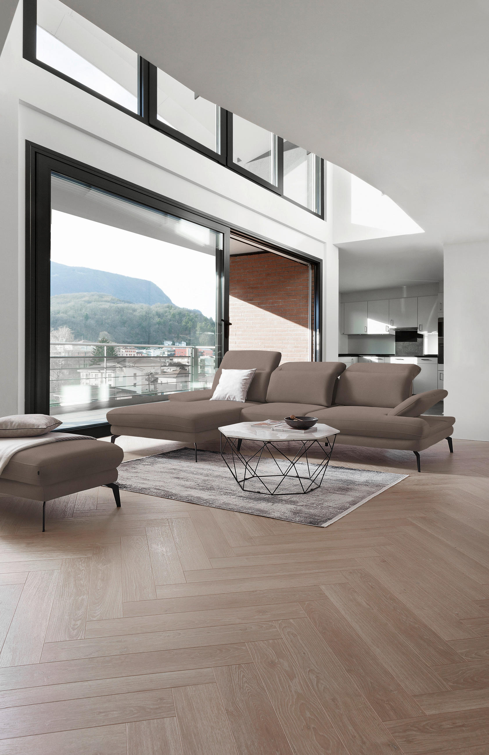 ECKSOFA in Flachgewebe Hellbraun  - Hellbraun/Schwarz, Design, Textil/Metall (180/289cm) - Stylife