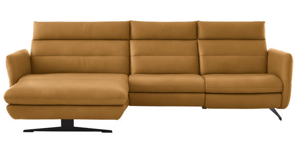 ECKSOFA in Echtleder Currygelb 169/298 cm - Currygelb/Schwarz, Design, Leder/Metall (169/298cm) - Dieter Knoll