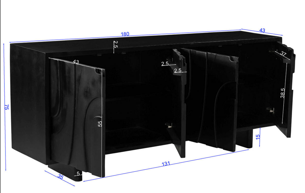 SIDEBOARD 180/76/43 cm  - Schwarz, Design, Holz (180/76/43cm) - MID.YOU