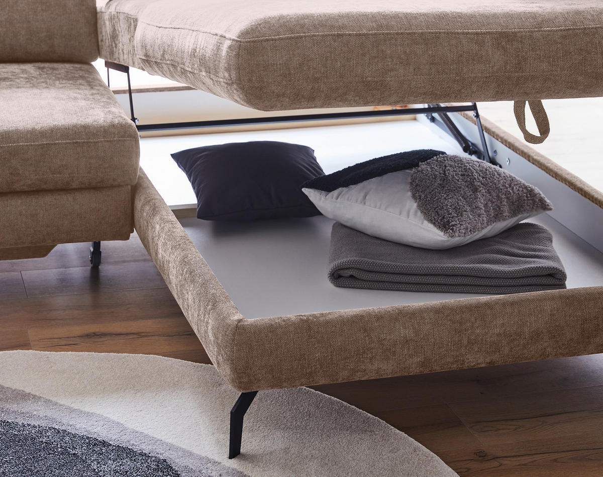 SEDEŽNA GARNITURA, fango  - fango/črna, Design, kovina/tekstil (295/213cm) - Stylife