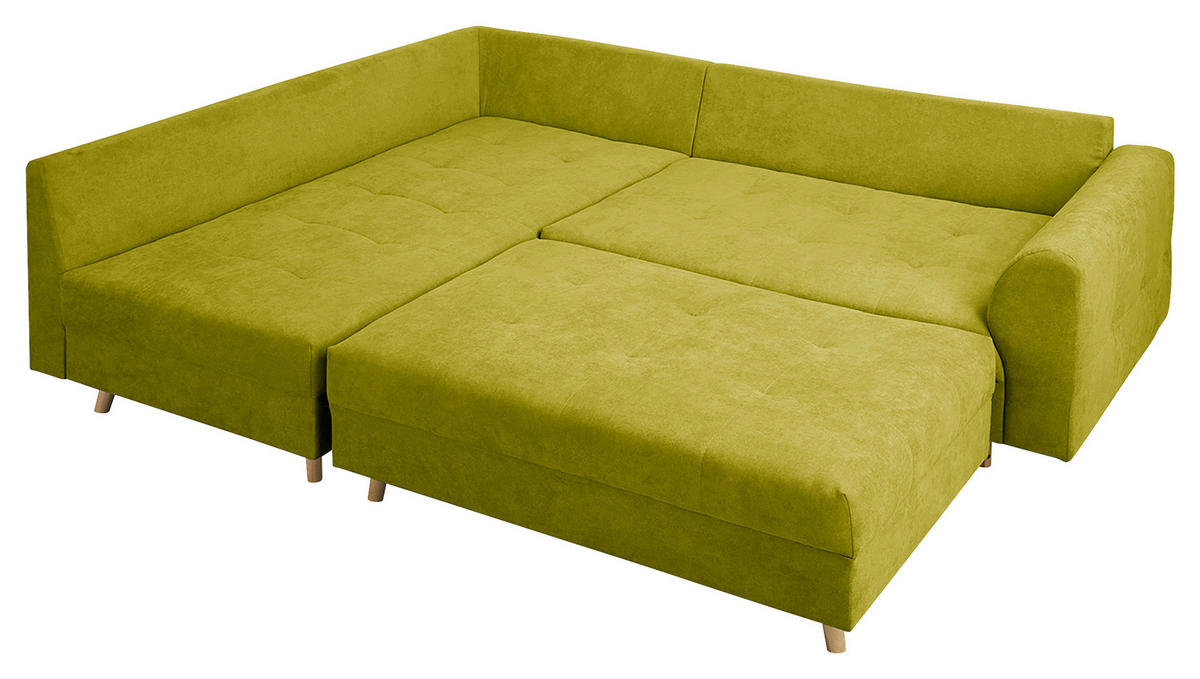 ECKSOFA inkl. Hocker Ariella Hellgrün Mikrofaser  - Naturfarben/Hellgrün, Design, Holz/Textil (161/231cm) - Livetastic