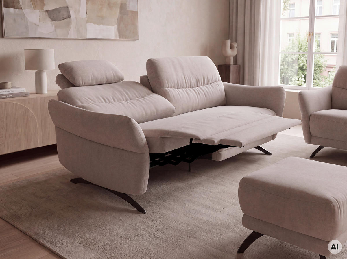 3-SITZER-SOFA  in Flachgewebe Sandfarben  - Sandfarben/Schwarz, KONVENTIONELL, Textil/Metall (196/91/92cm) - Pure Home Comfort