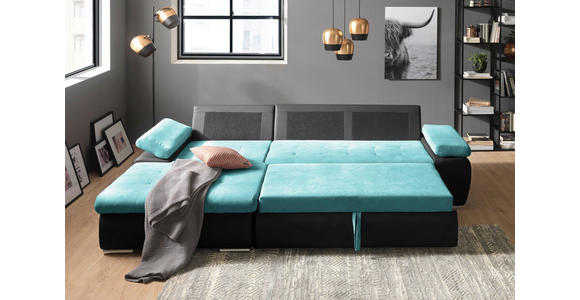 ECKSOFA in Flachgewebe Schwarz, Türkis 175/271 cm - Türkis/Schwarz, Design, Kunststoff/Textil (175/271cm) - Xora