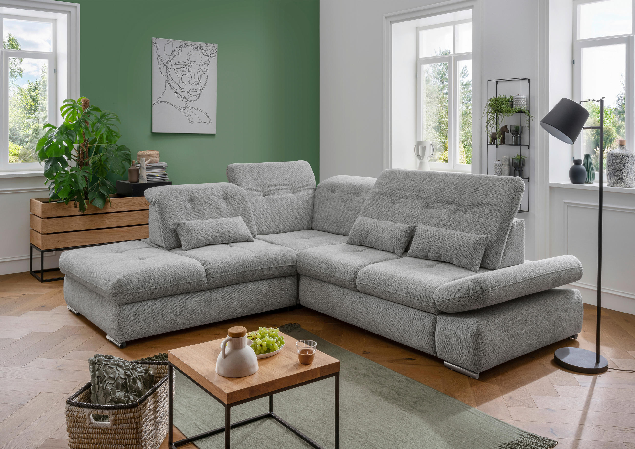 ECKSOFA in Chenille Silberfarben - Chromfarben/Silberfarben, Design, Textil/Metall (254/280cm) - Livetastic