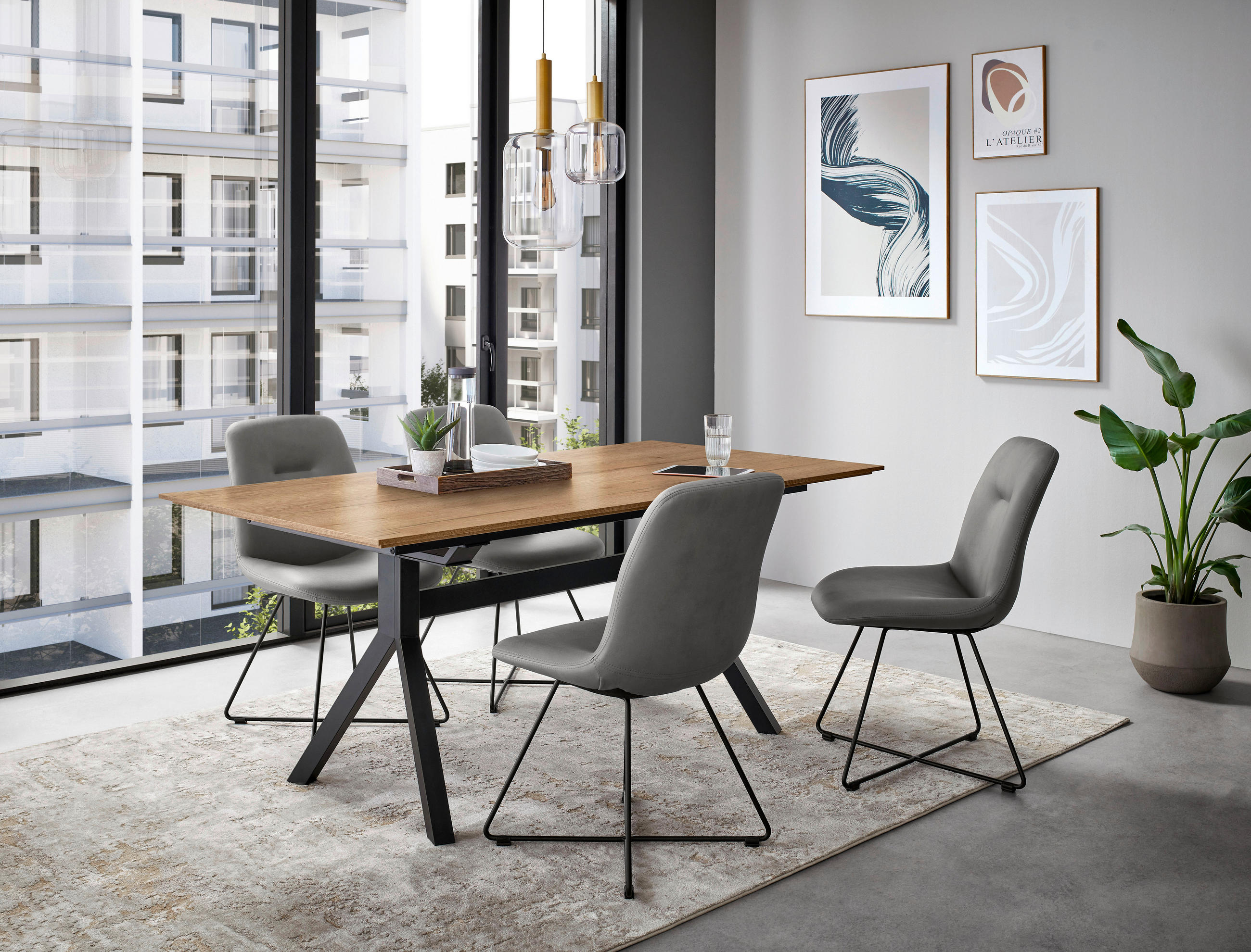 ESSTISCH in Metall, Holzwerkstoff 180-280/95/76 cm  - Eichefarben/Schwarz, Basics, Holzwerkstoff/Metall (180-280/95/76cm) - Celina Home