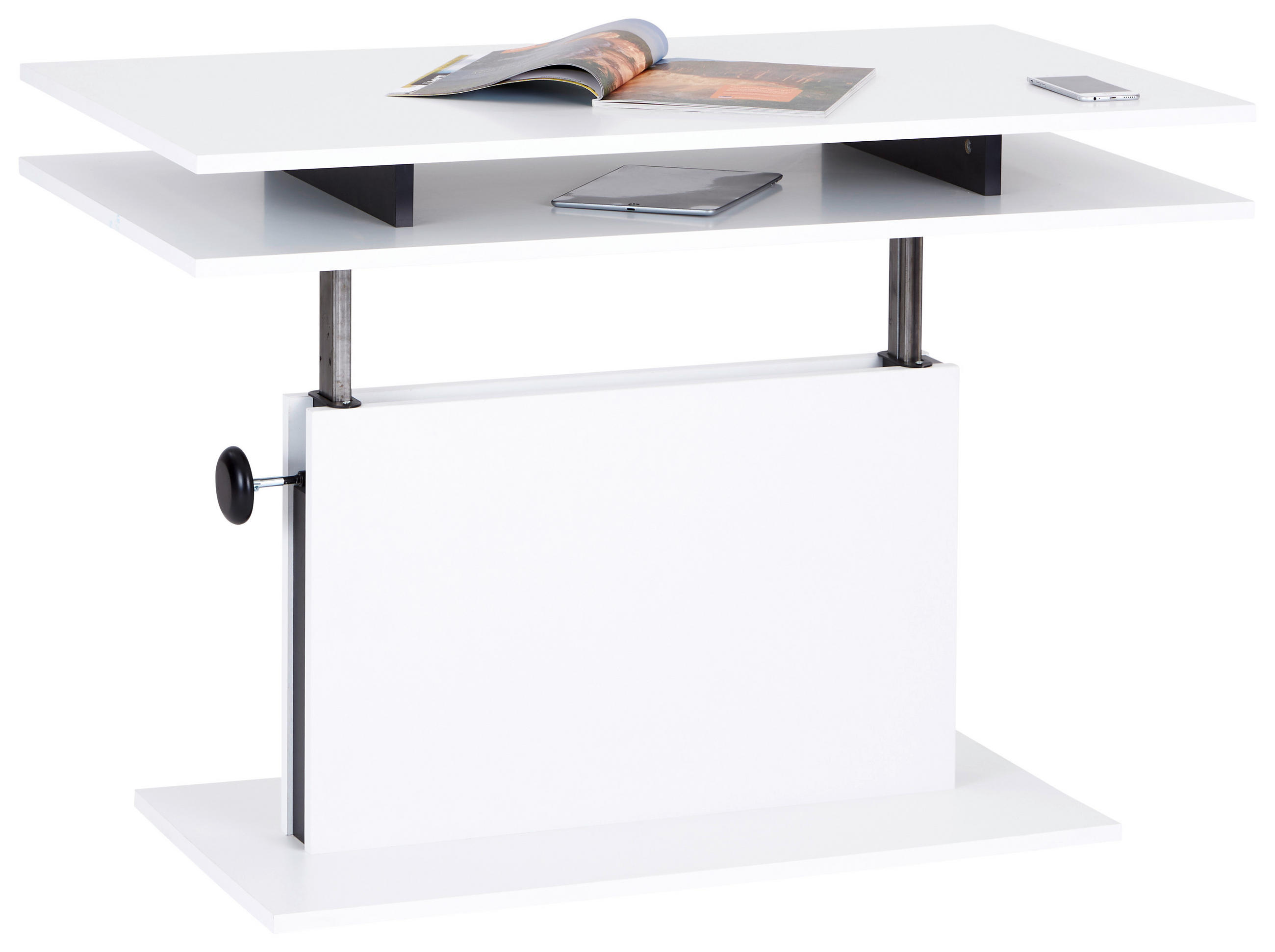 Thumbnail - Mid.you Couchtisch, Schwarz, Weiß, Holzwerkstoff, rechteckig, Bodenplatte, 110x61-77x55 cm, höhenverstellbar, Wohnzimmer...