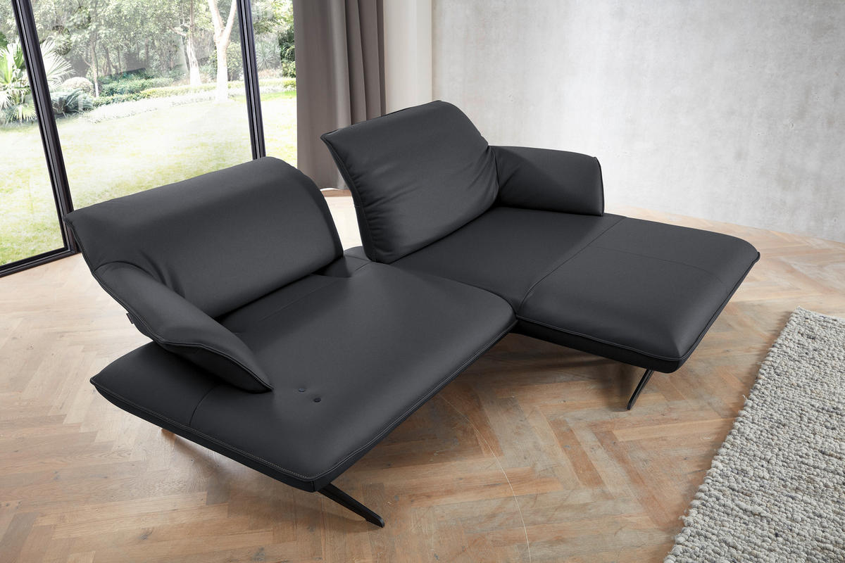 ECKSOFA in Echtleder Dunkelgrau  - Dunkelgrau/Beige, Design, Leder/Metall (252/169cm) - Koinor
