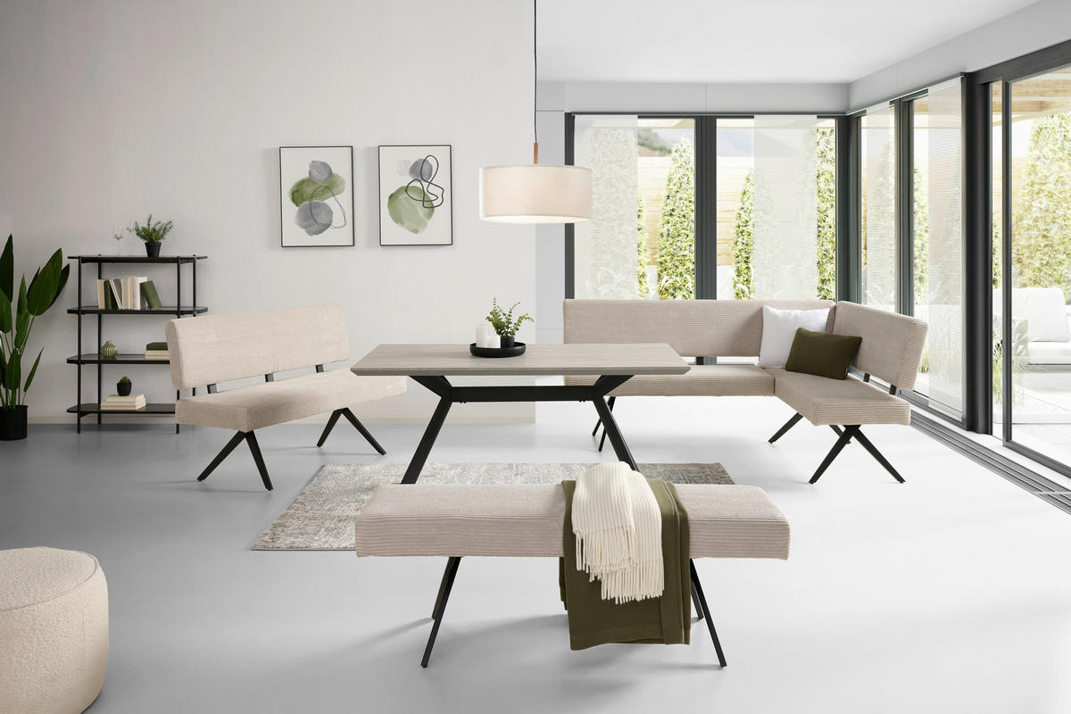 ECKBANK 190/150 cm  in Beige  - Beige/Schwarz, KONVENTIONELL, Textil/Metall (190/150cm) - MID.YOU