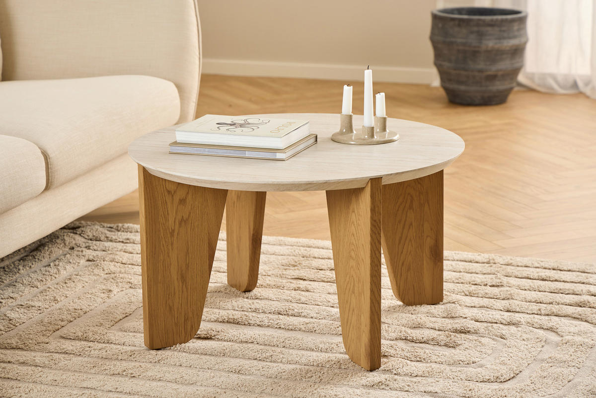 COUCHTISCH rund Beige, Wildeiche  - Wildeiche/Beige, Design, Holzwerkstoff (80/45/80cm) - MID.YOU