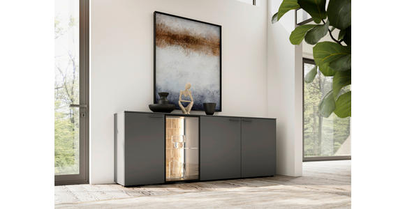 SIDEBOARD 210/80/42 cm  - Schieferfarben/Eichefarben, Design, Glas/Holz (210/80/42cm) - Moderano