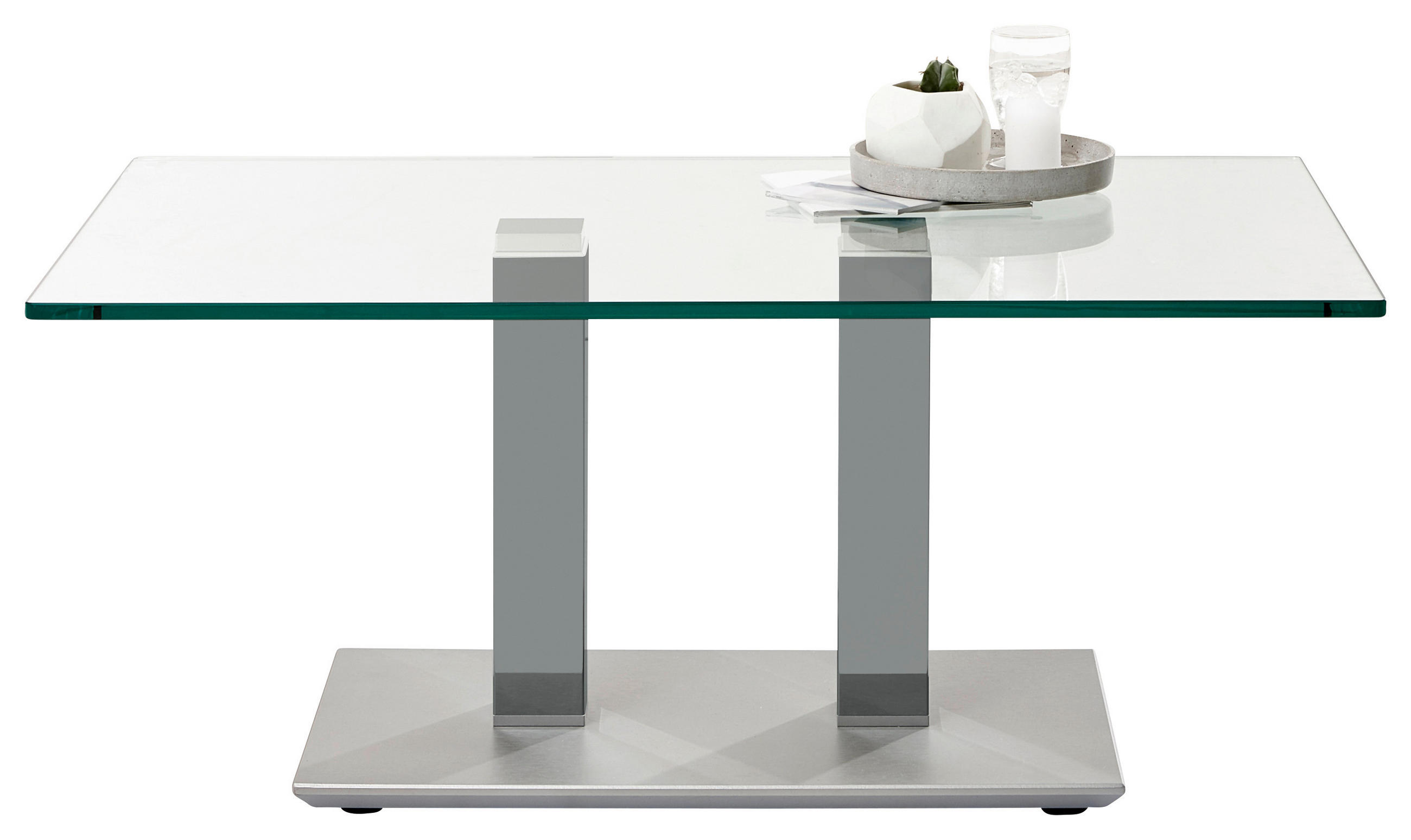 COUCHTISCH Klarglas 110/70/46-65 cm rechteckig Grau, Edelstahlfarben  - Edelstahlfarben/Grau, Design, Glas/Kunststoff (110/70/46-65cm)