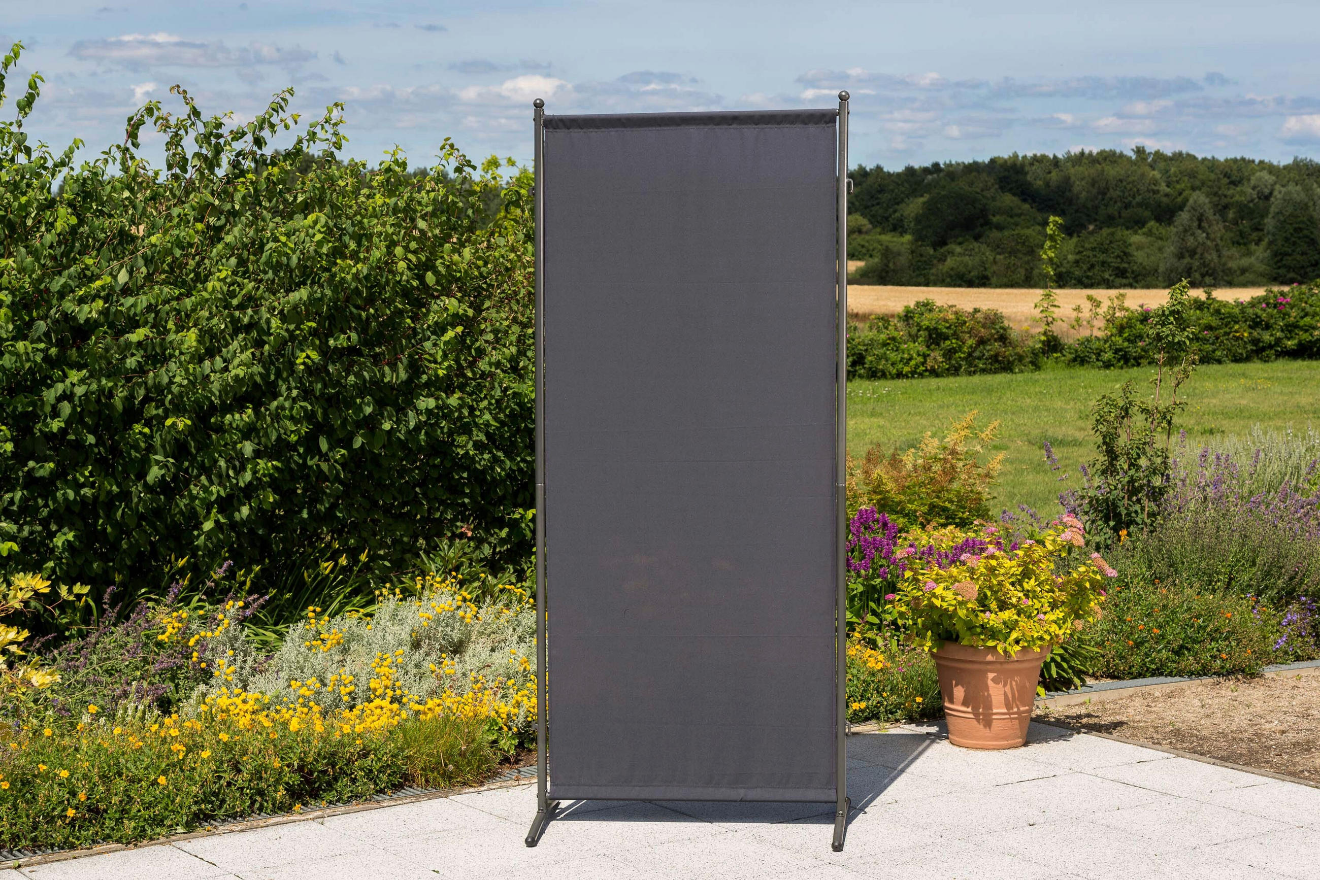 SICHTSCHUTZ - Silberfarben/Grau, KONVENTIONELL, Textil/Metall (80/188/50cm) - Gardenson