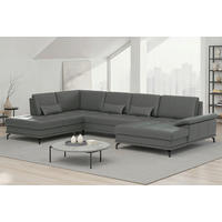 WOHNLANDSCHAFT COSTELLO E Anthrazit Echtleder  - Anthrazit/Schwarz, Basics, Leder/Metall (223/363/176cm) - Sit & More
