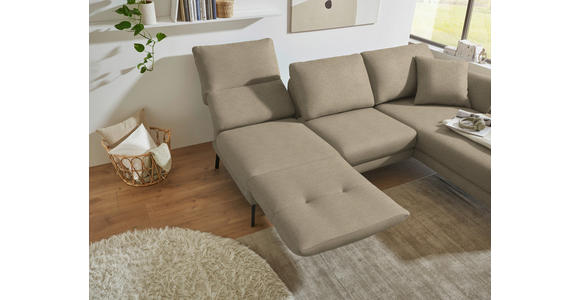 ECKSOFA  in Flachgewebe Hellbraun Armteilverstellung, Relaxfunktion, Drehsitzfunktion  255-365/175-224 cm  - Hellbraun/Schwarz, Design, Textil/Metall (255-365/175-224cm) - Dieter Knoll