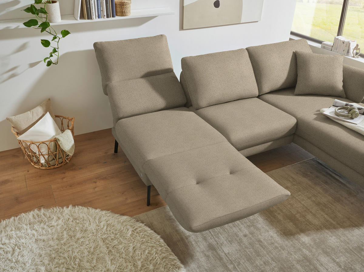 ECKSOFA  in Flachgewebe Hellbraun  255-365/175-224 cm  - Hellbraun/Schwarz, Design, Textil/Metall (255-365/175-224cm) - Dieter Knoll