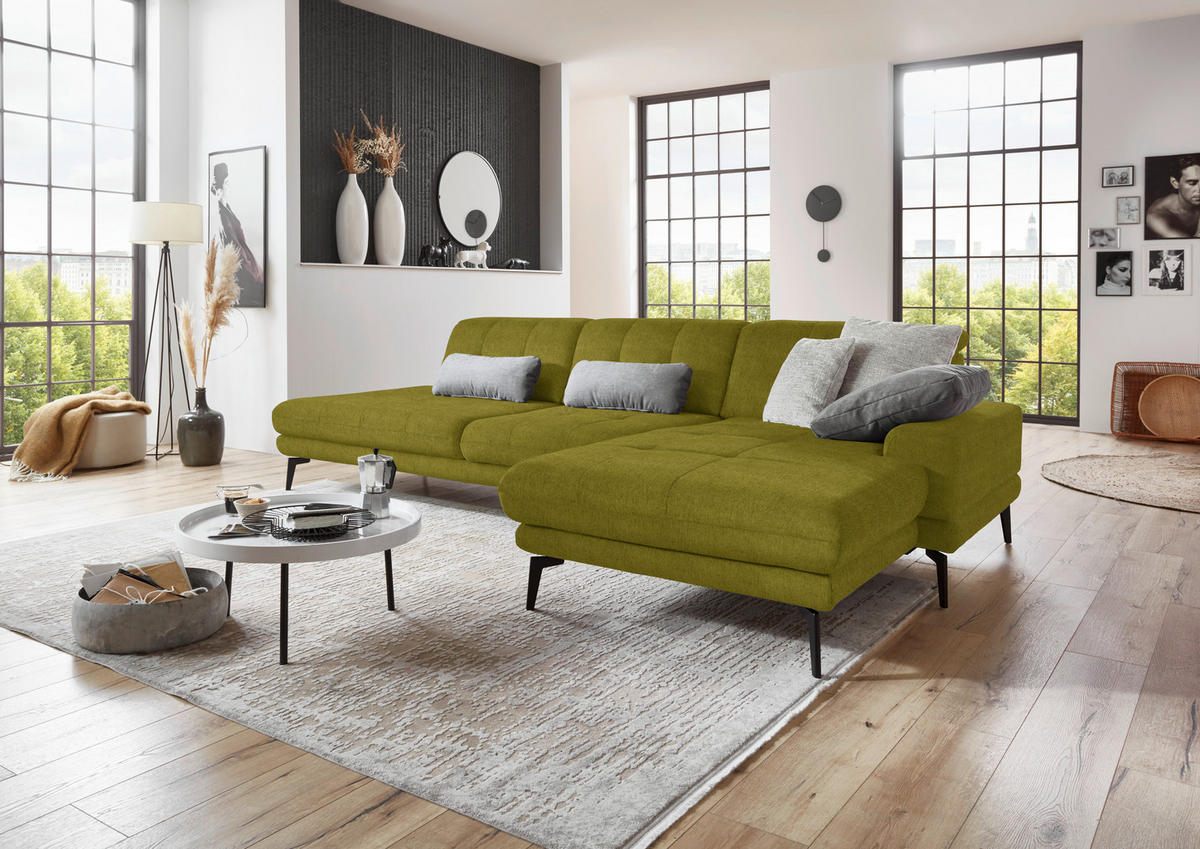 ECKSOFA in Flachgewebe Grün  309/190 cm  - Schwarz/Grün, Design, Textil/Metall (309/190cm) - Beldomo Style
