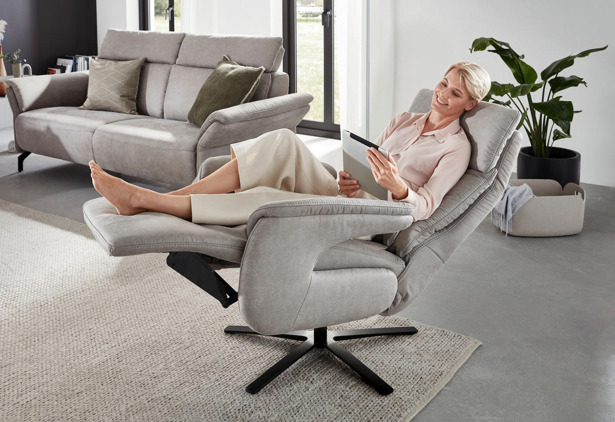 RELAXSESSEL in Textil Hellgrau  - Hellgrau/Schwarz, Konventionell, Textil/Metall (70/117/85cm) - Dieter Knoll