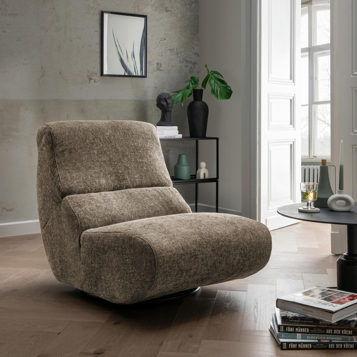 SESSEL Struktur Cappuccino    - Schwarz/Cappuccino, Design, Textil/Metall (74/85/105cm) - Livetastic