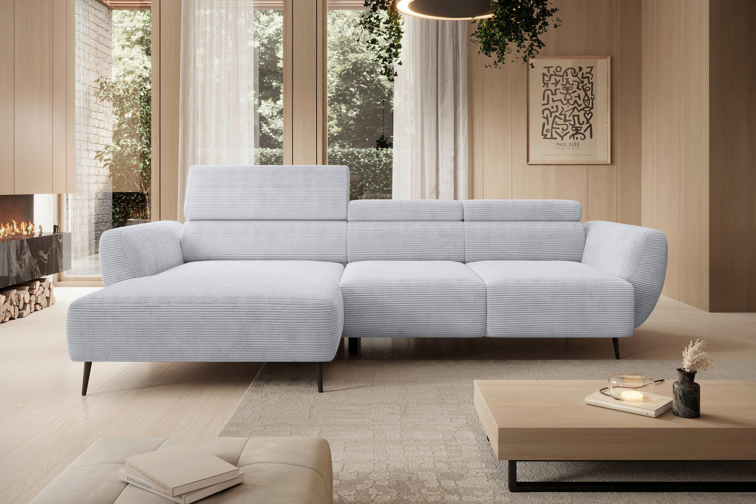 ECKSOFA in Cord Grau  - Schwarz/Grau, Konventionell, Textil/Metall (174/277cm) - Carryhome