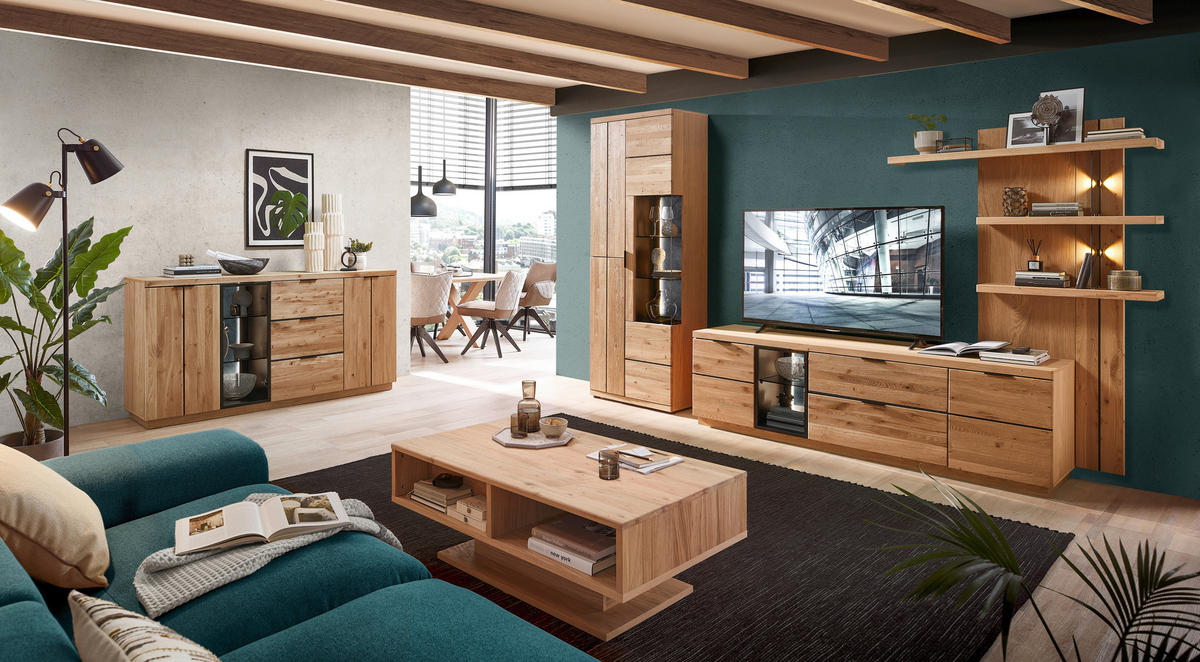 LOWBOARD  200/60/50 cm 1 Schublade(n) Beimöbel erhältlich  - Eiche Bianco/Anthrazit, Natur, Glas/Holz (200/60/50cm) - Linea Natura
