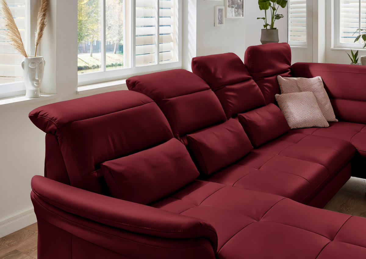 WOHNLANDSCHAFT in Echtleder Rot  - Rot/Schwarz, Design, Leder/Metall (181/336/206cm) - Beldomo Speed